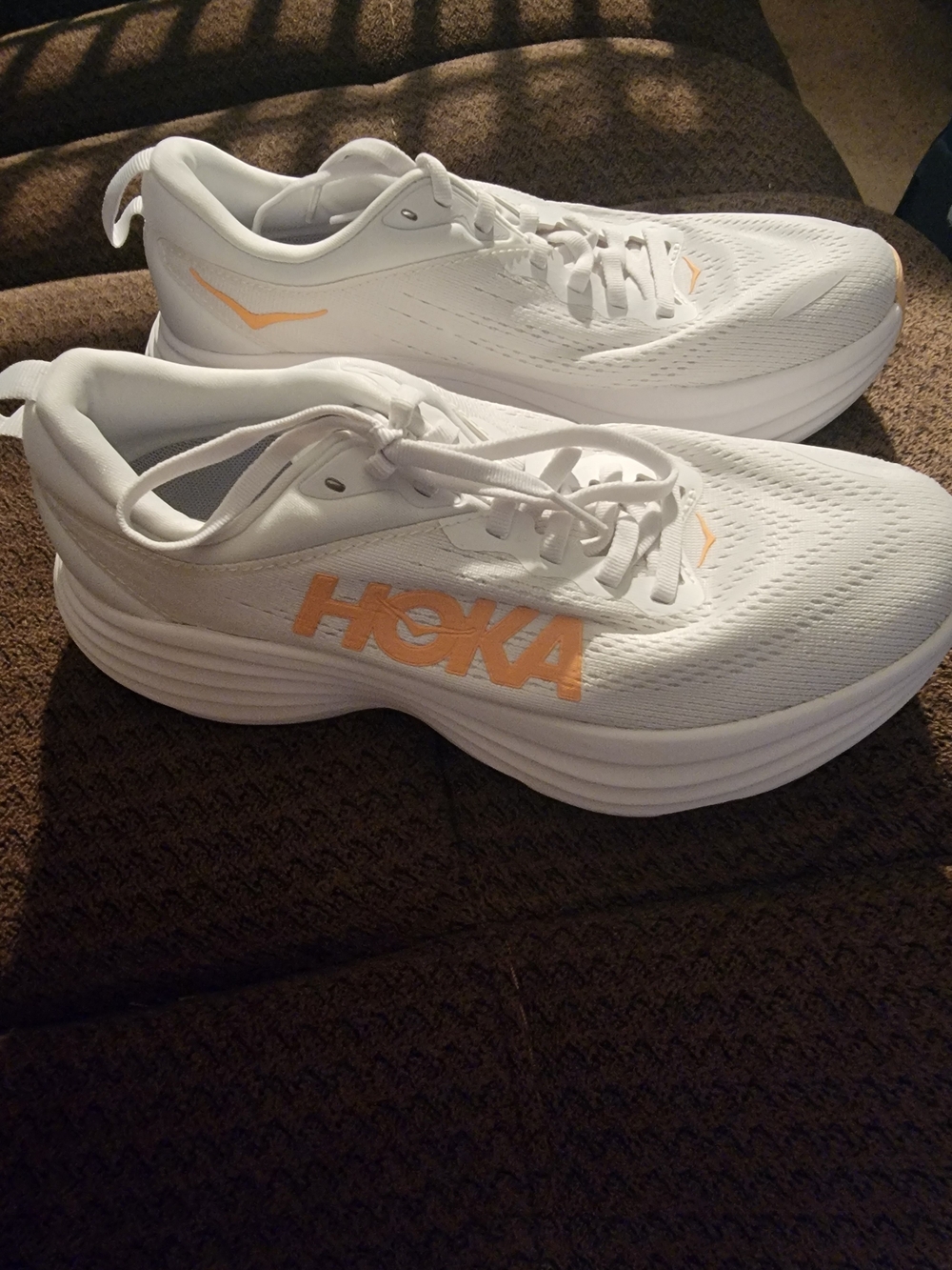 Hoka BONDI 8 Women's White Athletic Sneakers with Peach Accents